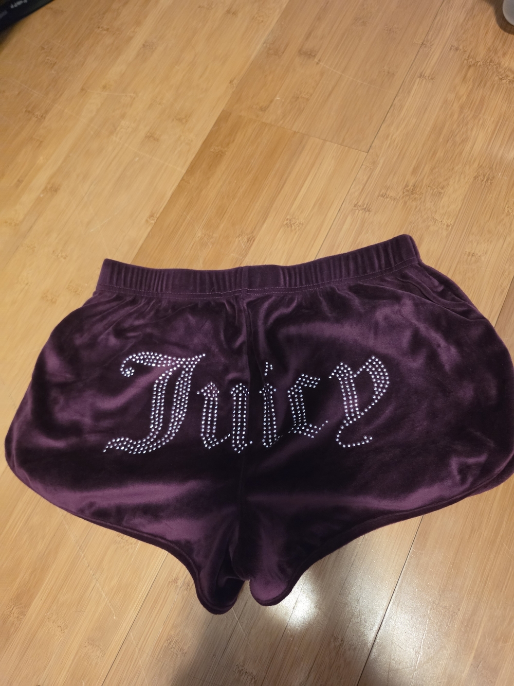 Juicy Couture Purple Velour Rhinestone Logo Shorts